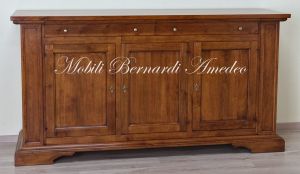 Handcrafted sideboard made of solid walnut with 3 Piedmontese style doors